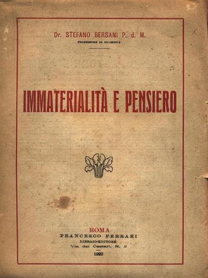 Immaterialità e pensiero - Stefano Bersani - copertina
