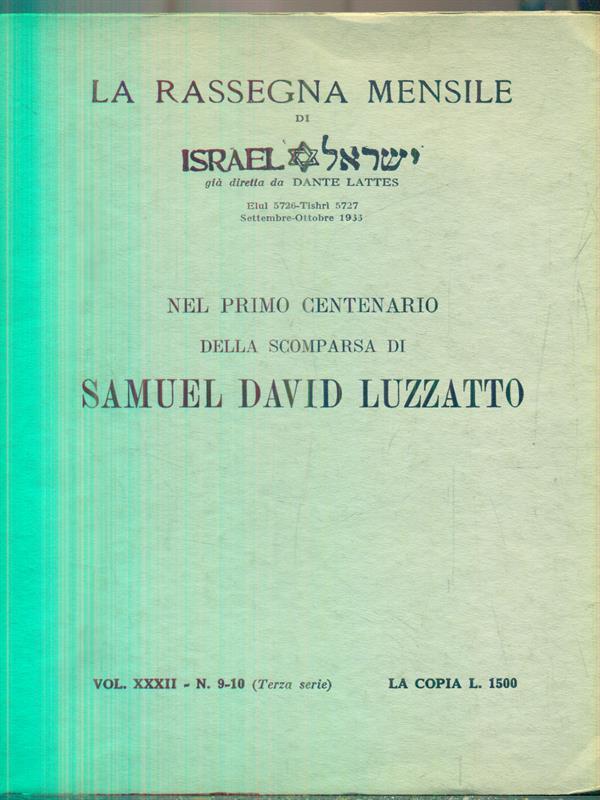 Nel Primo Centenario della scomparsa di Samuel David Luzzatto