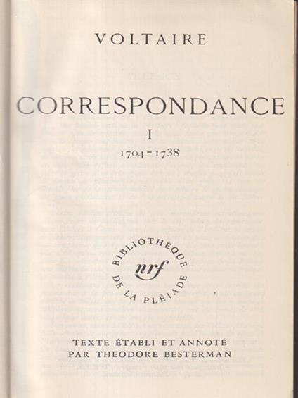Correspondance vol I - Voltaire - copertina