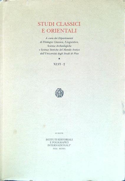 Studi classici e orientali - XLVI - 2 -   - copertina