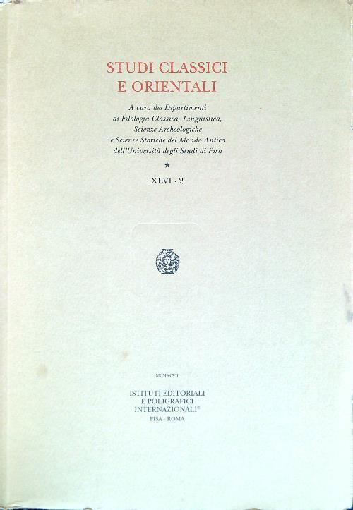 Studi classici e orientali - XLVI - 2 -   - copertina