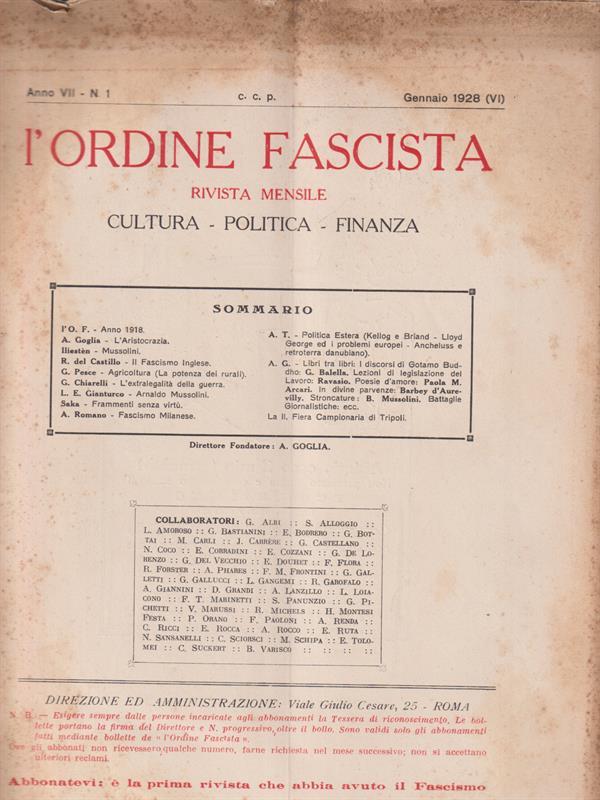 L' L'ordine fascista. Da gennaio a ottobre 1928/ 10 fascicoli