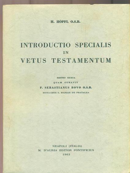 Introductio Specialis in Vetus Testamentus - H. Hopfel - copertina