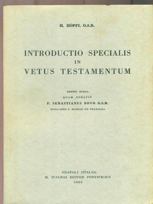 Introductio Specialis in Vetus Testamentus - H. Hopfel - copertina