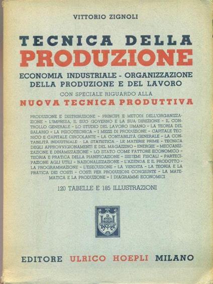 Tecnica della produzione - Vittorio Zignoli - copertina