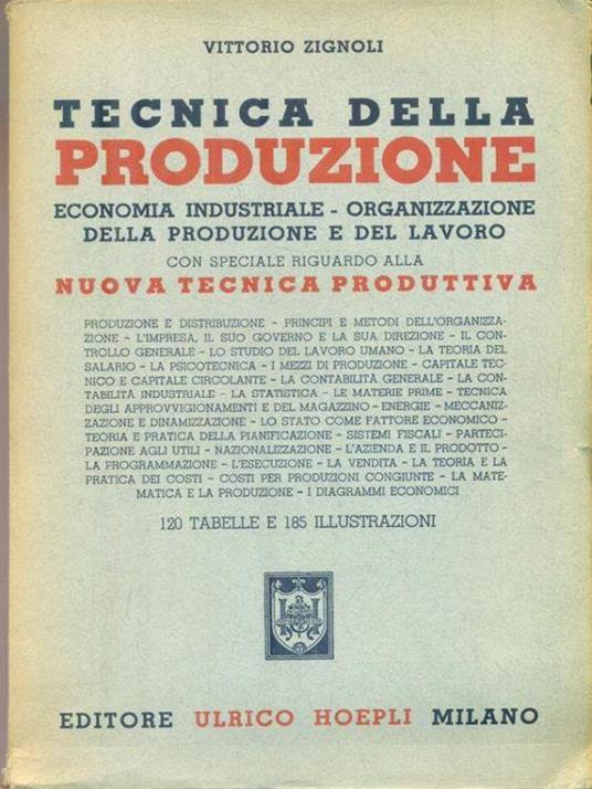 Tecnica della produzione - Vittorio Zignoli - copertina