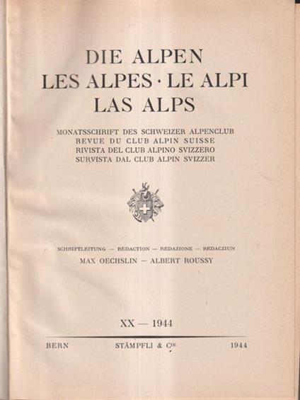 Die Alpen - Les Alpes - Le Alpi - Las Alps vol XX 1944 - copertina