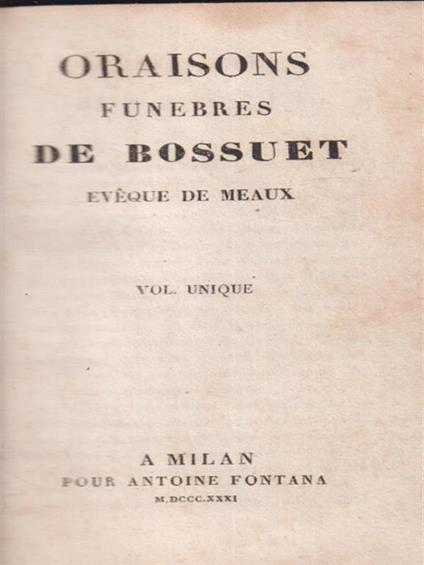 Oraisons funebres De Bossuet - copertina
