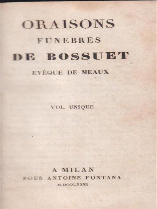Oraisons funebres De Bossuet - copertina