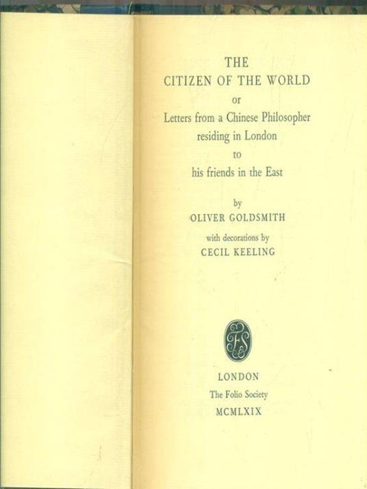 The Citizen of the World or Letters from a Chinese Philosopher residing in London - Oliver Goldsmith - copertina