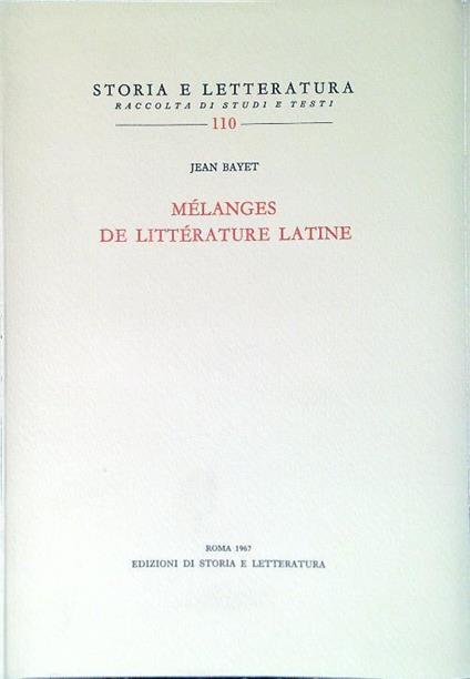 Mélanges de Littérature Latine - Jean Bayet - copertina