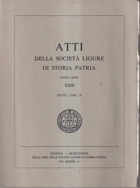 Atti ligure di storia patria nuova serie XXIII fasc. II 1983 -   - copertina