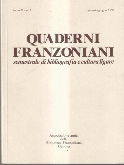 Quaderni franzoniani anno V - n.1 gennaio-giugno 1992 -   - copertina