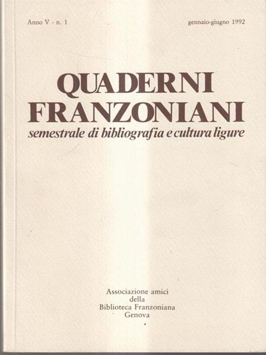 Quaderni franzoniani anno V - n.1 gennaio-giugno 1992 -   - copertina