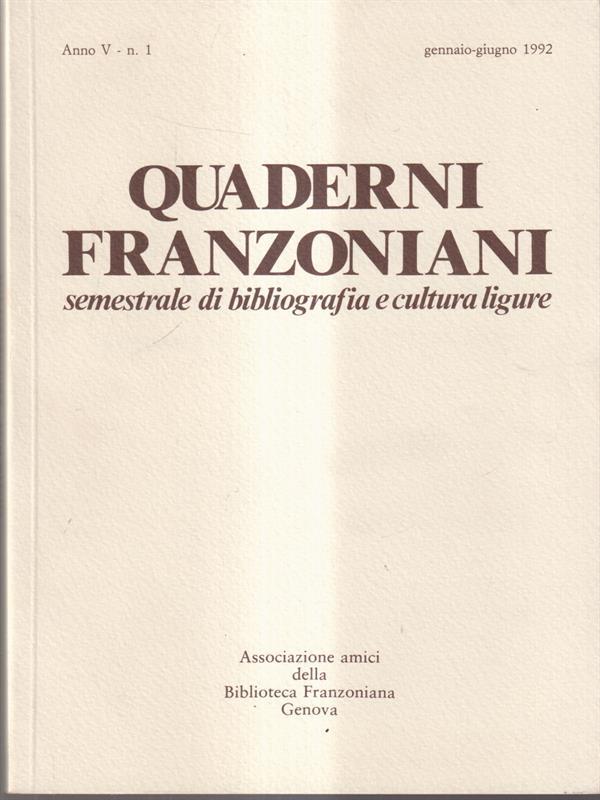 Quaderni franzoniani anno V - n.1 gennaio-giugno 1992