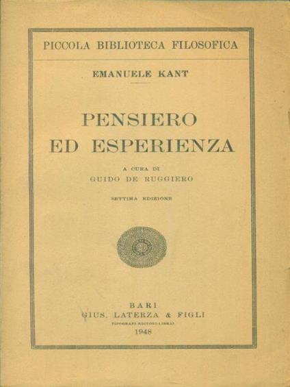 Pensiero ed esperienza - Emanuele Kant - copertina