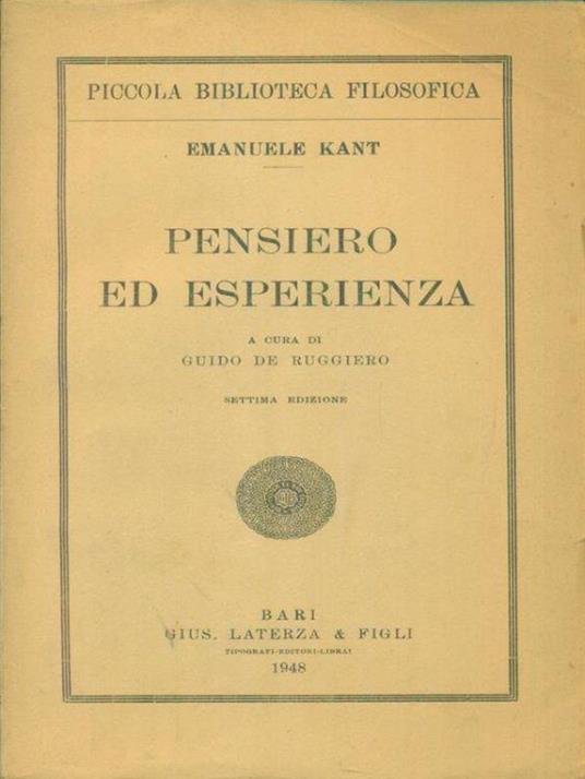 Pensiero ed esperienza - Emanuele Kant - copertina