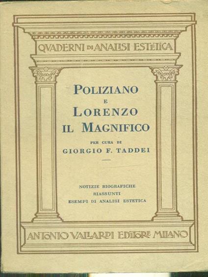 Poliziano e Lorenzo il Magnifico - Giorgio Taddei - copertina