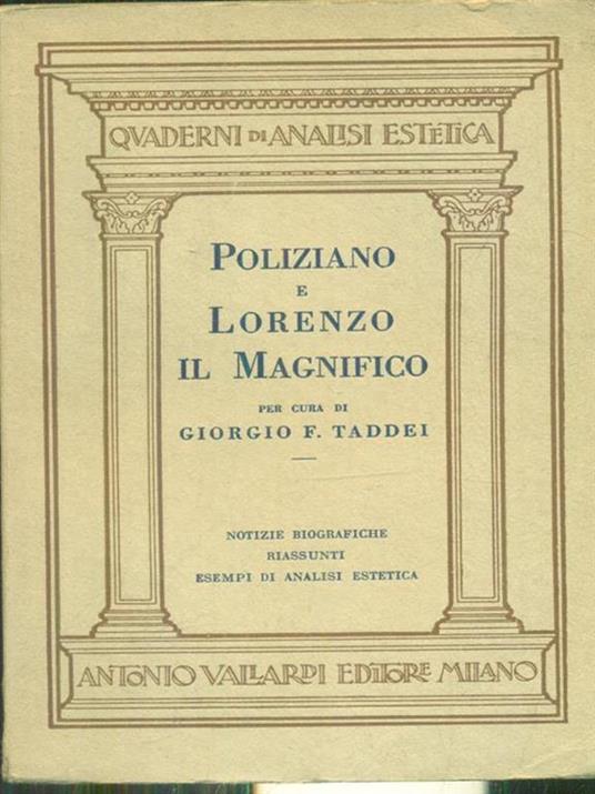 Poliziano e Lorenzo il Magnifico - Giorgio Taddei - copertina