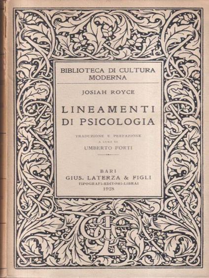 Lineamenti di psicologia - Josiah Royce - copertina