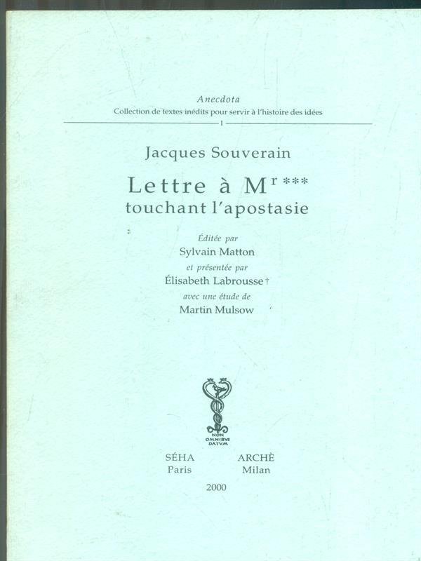 Lettre a mr *** touchant l'apostasie