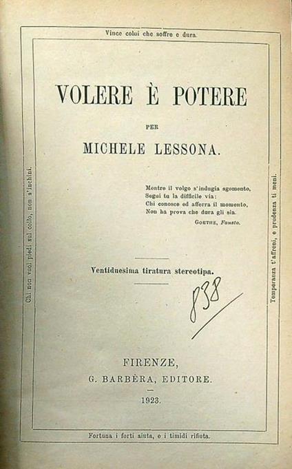 Volere è potere - M. Lessona - copertina