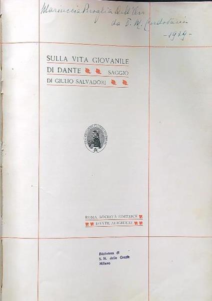 Sulla vita giovanile di Dante - Giulio Salvadori - copertina