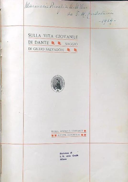 Sulla vita giovanile di Dante - Giulio Salvadori - copertina