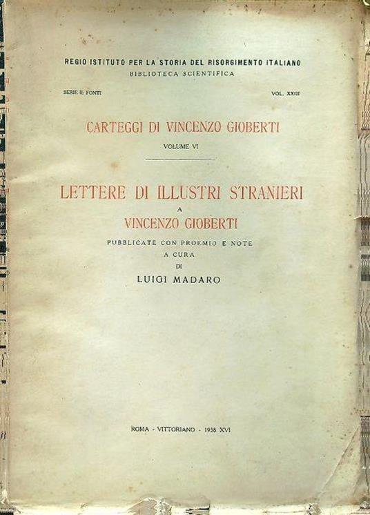 Lettere di illustri stranieri a Vincenzo Gioberti - Luigi Madaro - copertina