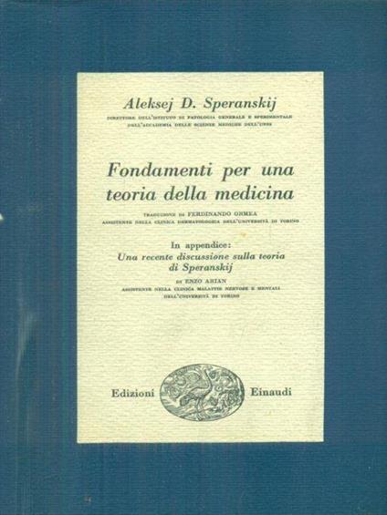 Fondamenti per una teoria della medicina - Aleksej Speranskij - copertina
