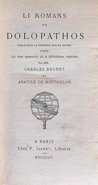 Li romans de Dolopathos - Jacques Charles Brunet - copertina