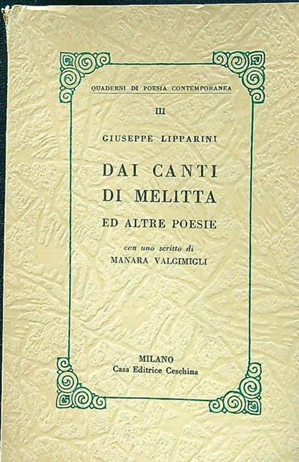 Dai canti di Melitta - Giuseppe Lipparini - copertina
