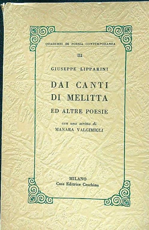 Dai canti di Melitta - Giuseppe Lipparini - copertina
