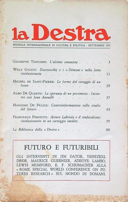 La Destra n. 9 del 1974 - copertina