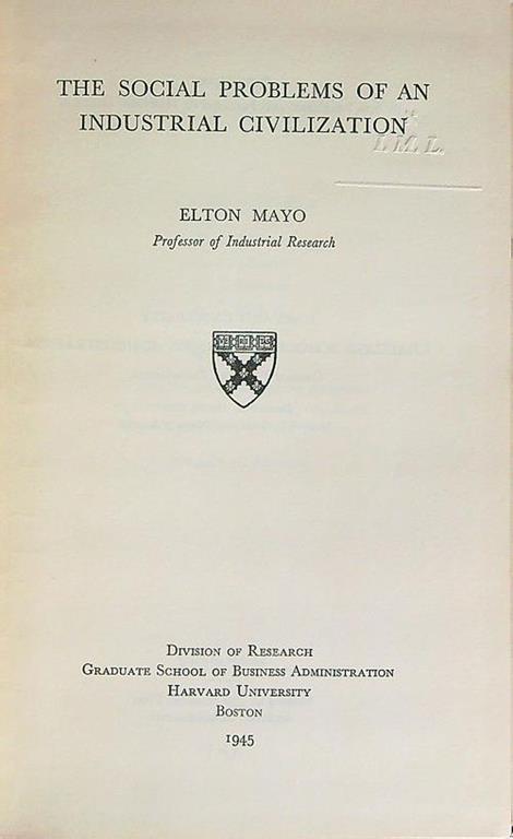 The social problems of an industrial civilization - Elton Mayo - copertina