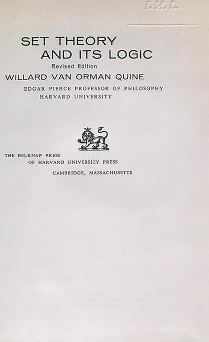 Set theory and its logic - Willard Van Orman Quine - copertina