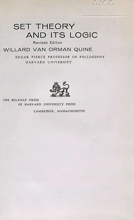 Set theory and its logic - Willard Van Orman Quine - copertina