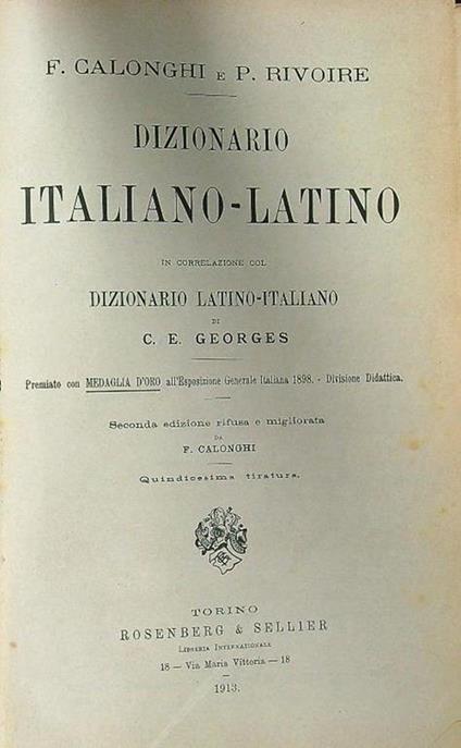 Dizionario italiano-latino - Luigi Calonghi - copertina
