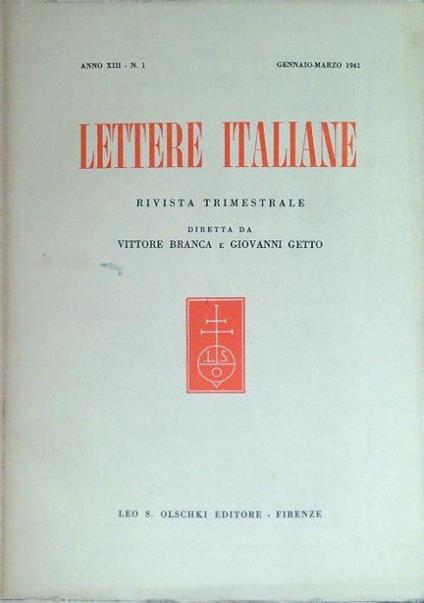 Lettere italiane - Anno XIII - N. 1 - Gennaio Marzo 1961 - copertina