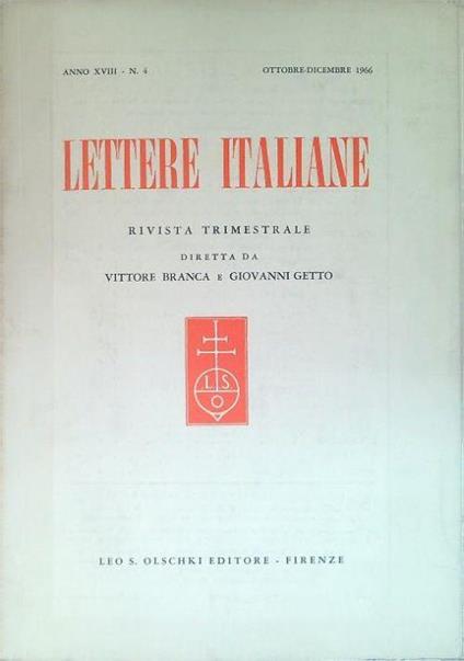 Lettere italiane - Anno XVIII - N. 4 - Ottobre Dicembre 1966 - copertina