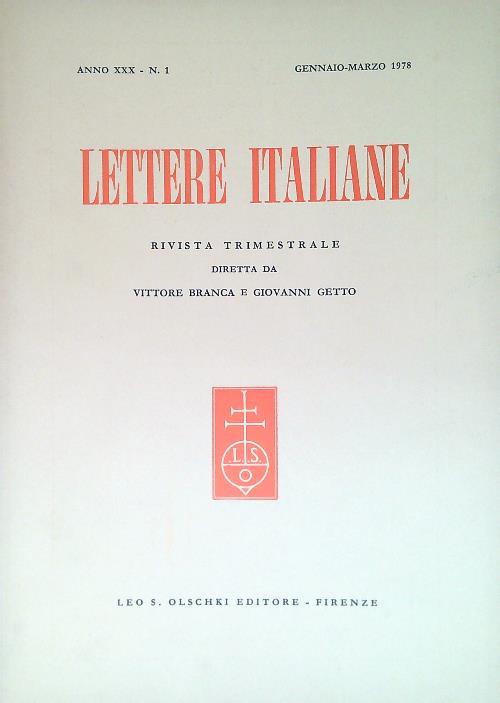 Lettere italiane - Anno XXX - N. 1 - Gennaio Marzo 1978
