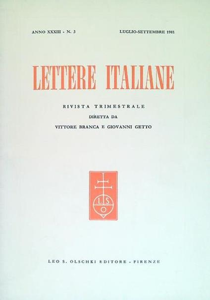Lettere italiane - Anno XXXIII - N. 3 - Luglio Settembre 1981 - copertina