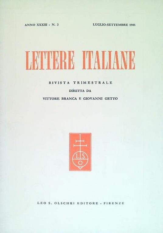 Lettere italiane - Anno XXXIII - N. 3 - Luglio Settembre 1981 - copertina