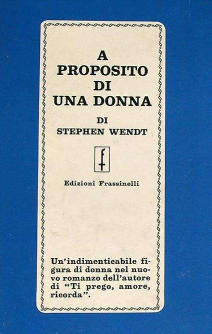 A proposito di una donna - Stephen Wendt - copertina