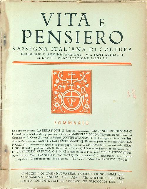 Vita e pensiero: rassegna italiana di coltura. Nuova serie - Volume XVIII n. 11