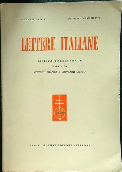 Lettere italiane - Anno XXVIII - N. 4 - ottobre-dicembre 1976 - copertina