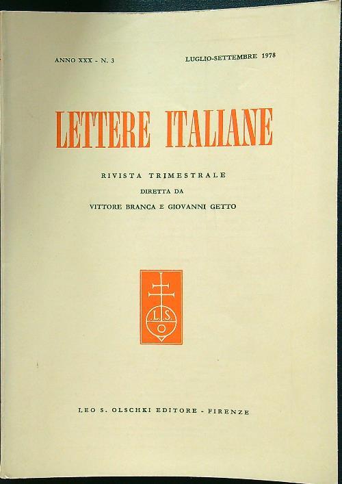 Lettere italiane - Anno XXX - N. 3 - luglio-settembre 1978
