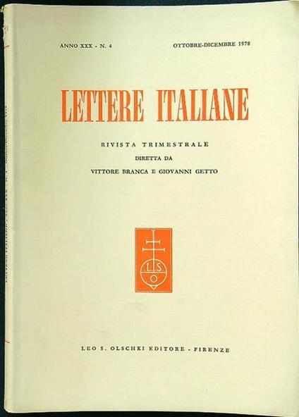 Lettere italiane - Anno XXX - N. 4 - ottobre-dicembre 1978 - copertina