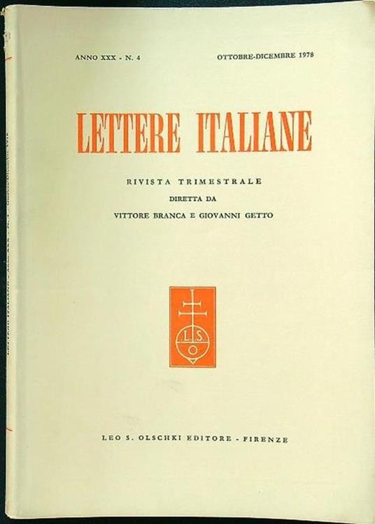 Lettere italiane - Anno XXX - N. 4 - ottobre-dicembre 1978 - copertina
