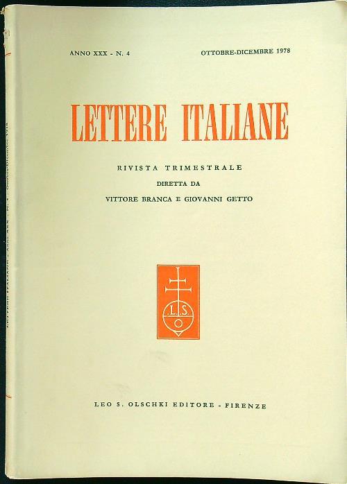 Lettere italiane - Anno XXX - N. 4 - ottobre-dicembre 1978